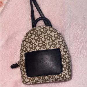Mini DKNY Backpack Bag in Brown and Black - Designer Monogram Style